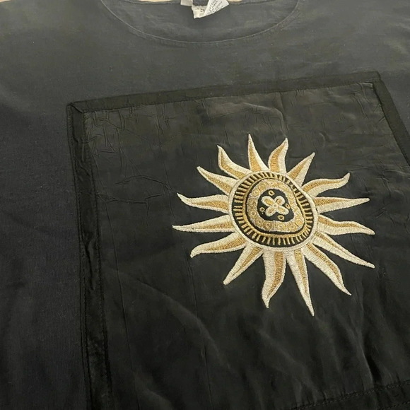 Vintage Johnny Was T-Shirt Dress Embroidered Cotton & Silk Size Medium Black - Picture 4 of 8